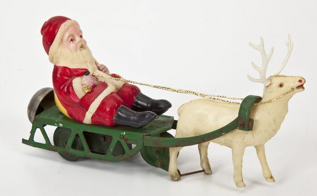 Occupied Japan Celluloid Wind-Up Santa and Sleigh (1 of 3)