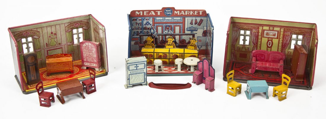 3 Louis Marx Tin Litho Rooms with Furniture (1 of 4)