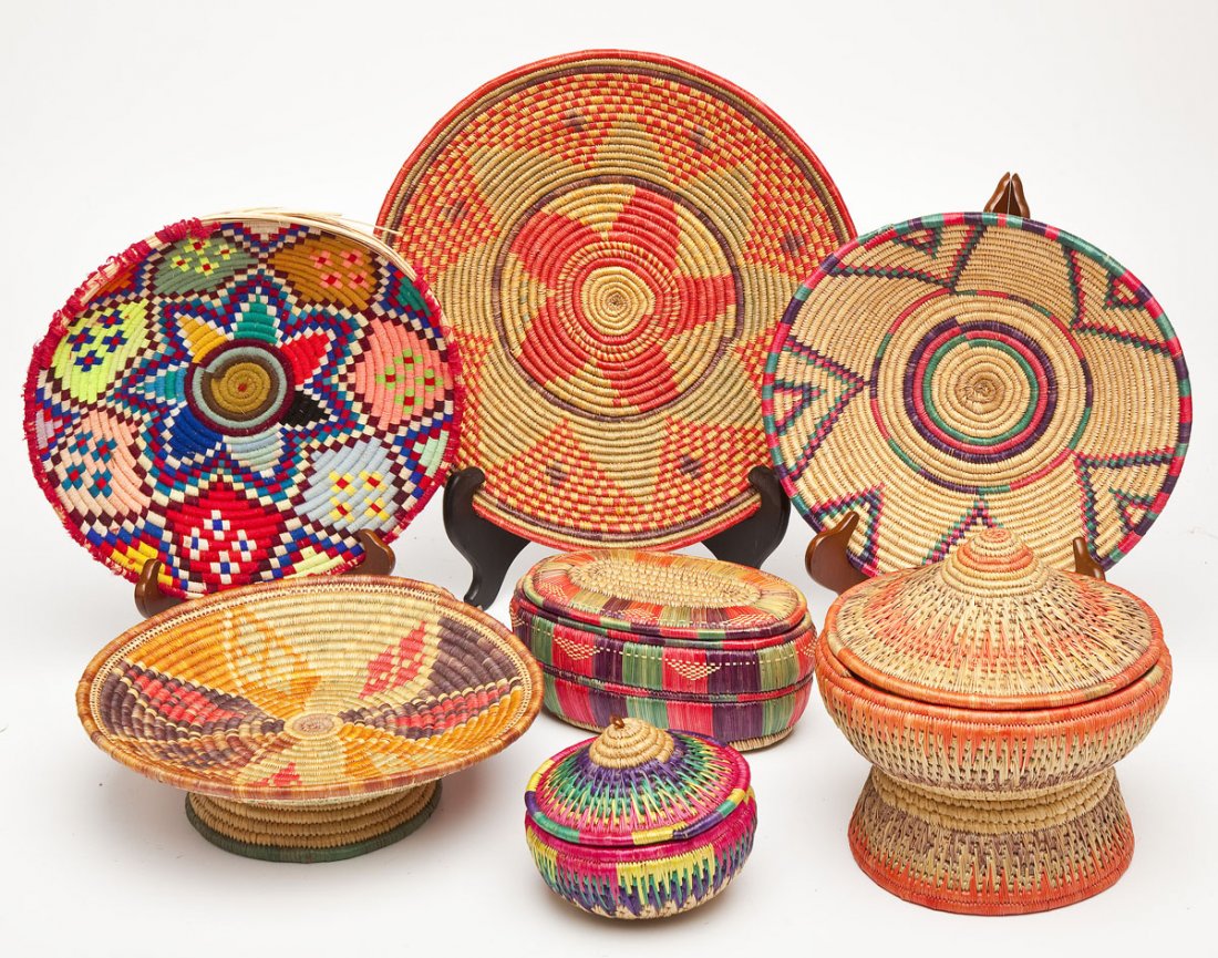 7 Polychrome African Woven Baskets (1 of 7)
