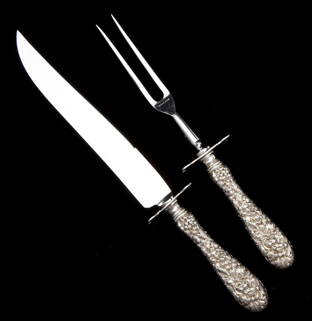 Stieff Rose Repousse Sterling Handled Carving Set (1 of 3)