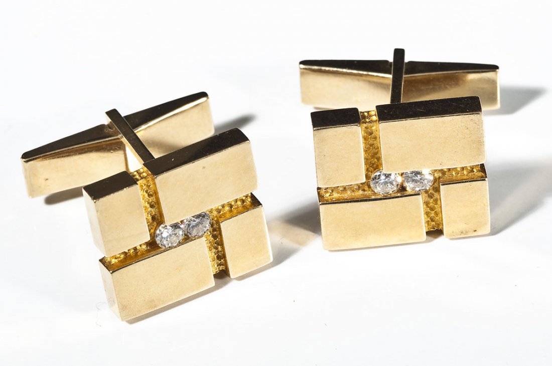 Pair 14K & Diamond Cufflinks (1 of 2)