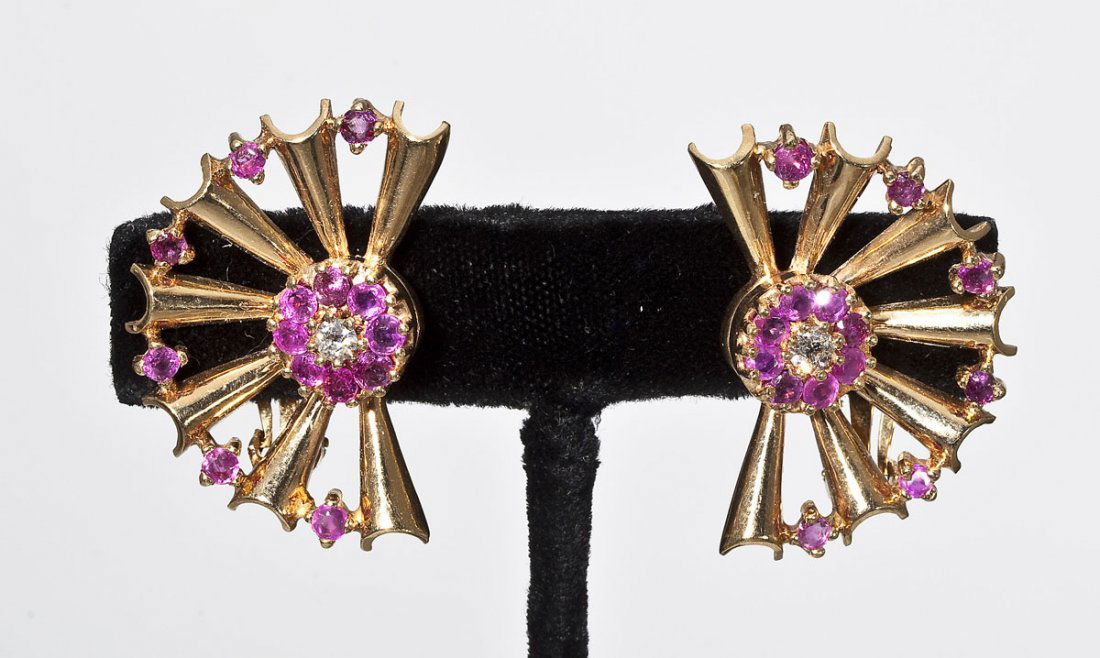 Pair 14K Sapphire & Diamond Clip Earrings (1 of 3)