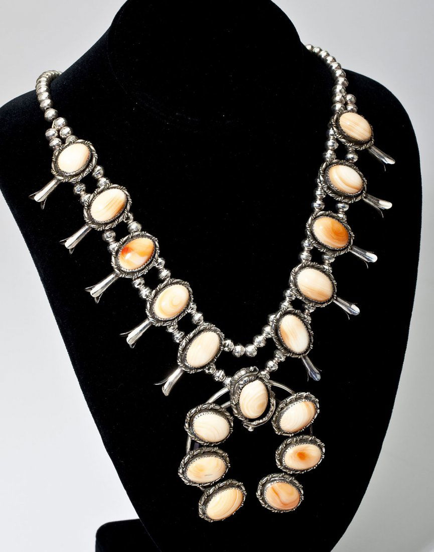 Navajo Silver & Shell Squash Blossom Necklace (1 of 4)