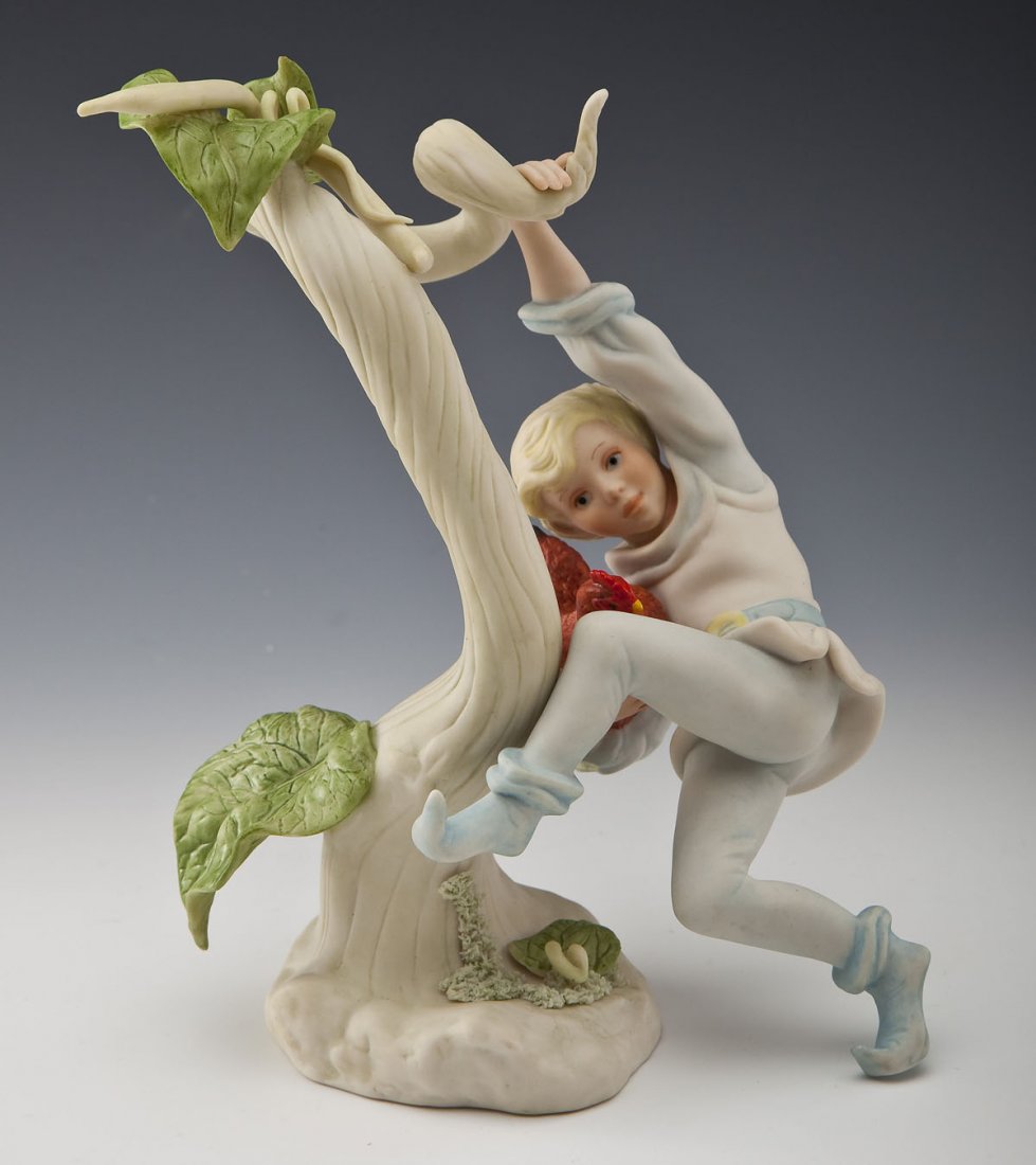Jack & The Beanstalk Cybis Sculpture: DESCRIPTION: Jack & The Beanstalk Cybis sculpture. Stamped "Cybis USA 1984" on base of stalk. PROVENANCE: From the collection of Lynn Brown, Cybis sculptor at Cybis Art Studio in Trenton, New Jersey f