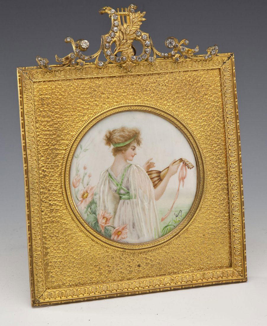 Signed Miniature Portrait on Ivorine in Gilt Frame (1 of 4)