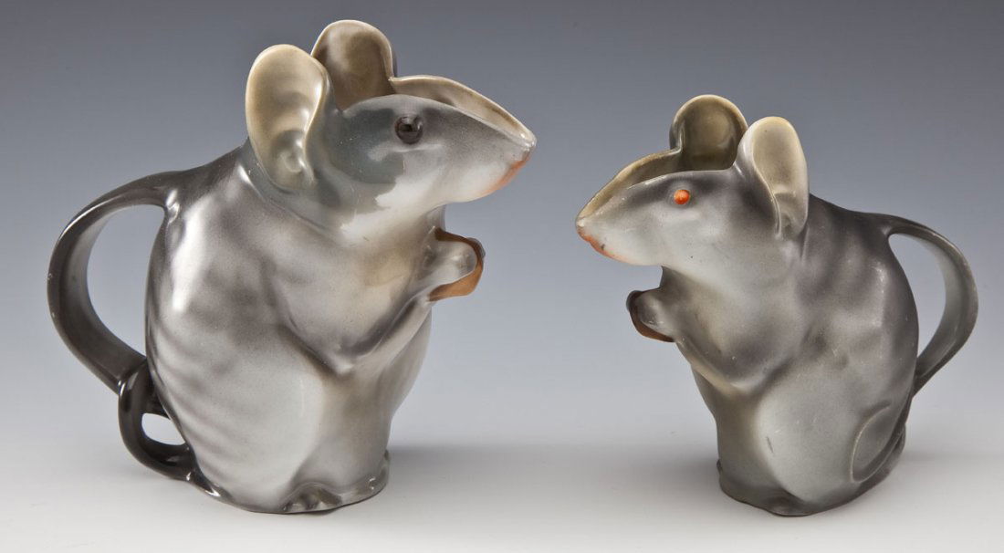 2 Royal Bayreuth Grey Mouse Pitchers (1 of 3)