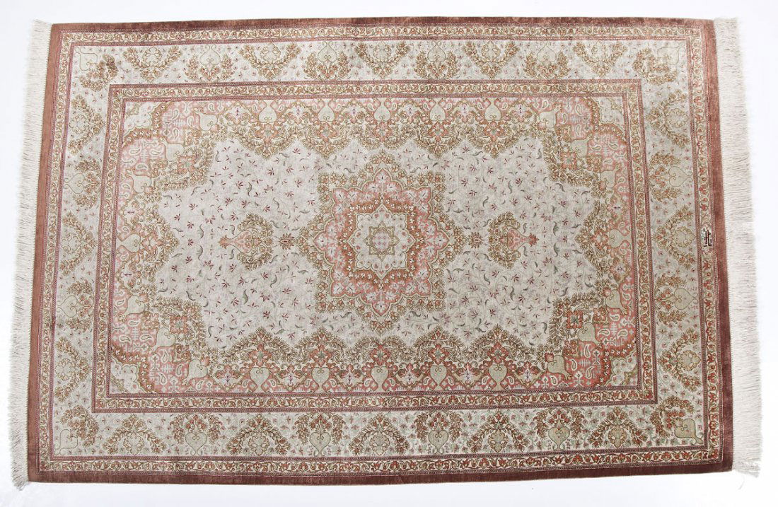 Signed Persian Tabriz Silk Area Rug (1 of 4)