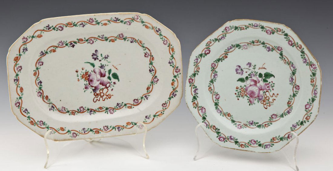 2 Early Chinese Export Plates with Roses & Ribbons (1 of 2)