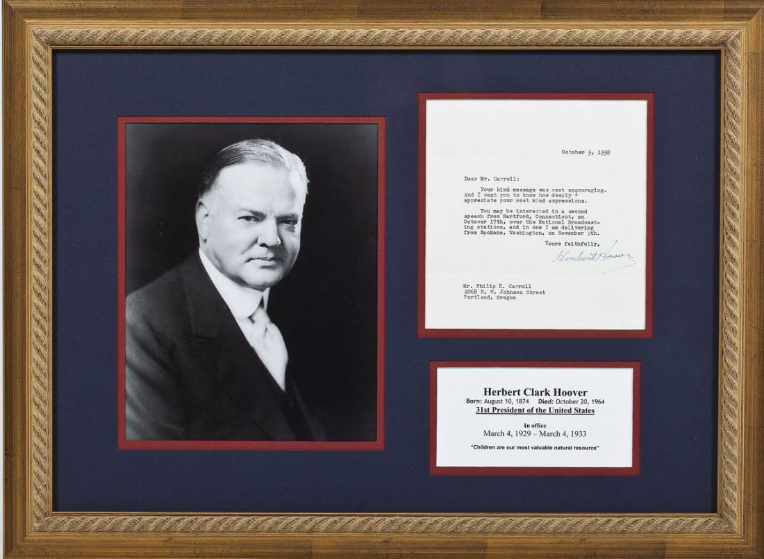 1938 President Herbert Hoover Signed Letter (1 of 4)