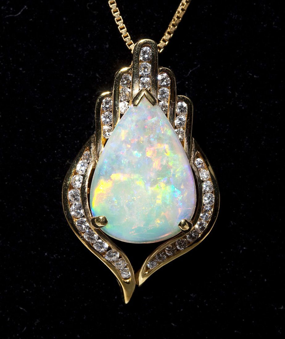 18K Opal & Diamond Pendant on Chain (1 of 4)
