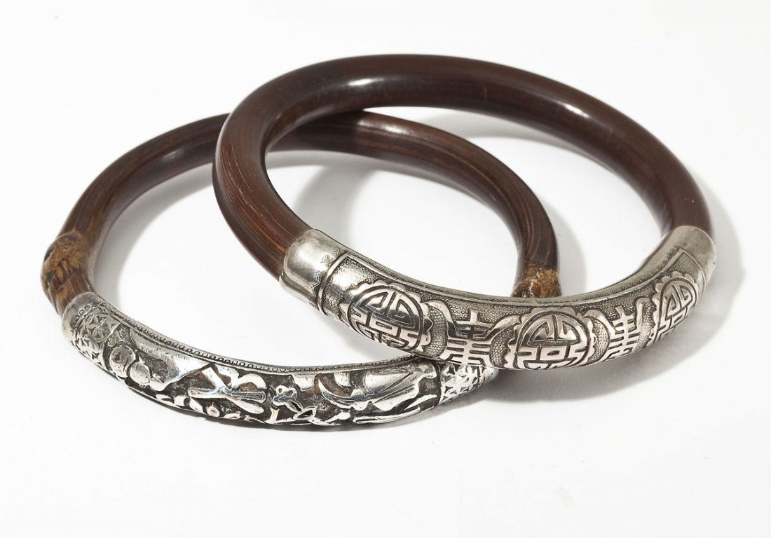 2 Asian Silver & Bamboo Bangle Bracelets (1 of 3)