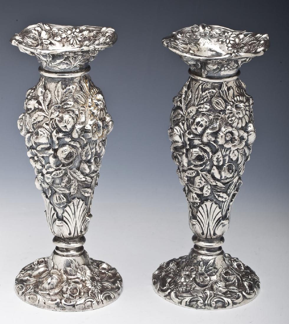 Pair of Weidlich Bros. Silver Plate Repousse Vases (1 of 3)