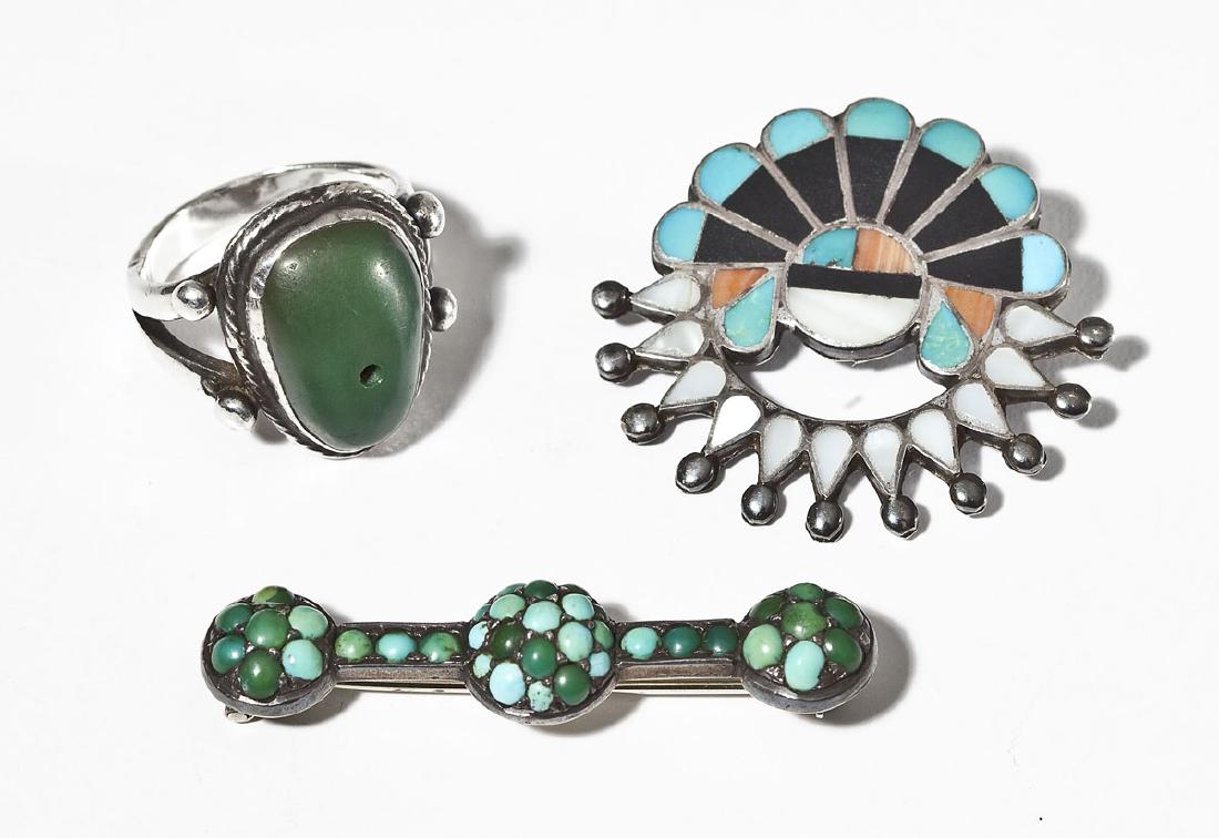 3 Pcs Silver & Hardstone Jewelry incl Zuni Pin (1 of 3)