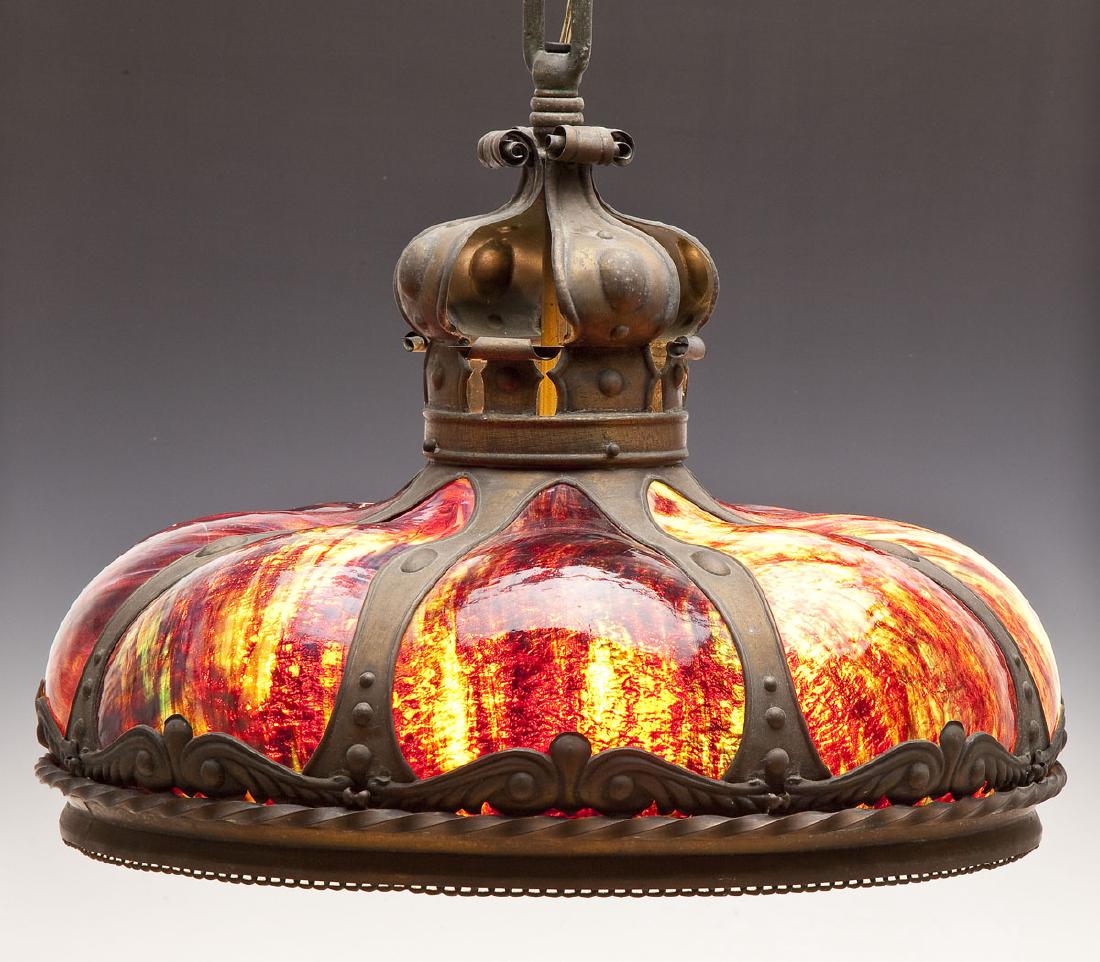 Slag & Bent Panel Glass Hanging Lamp (1 of 7)