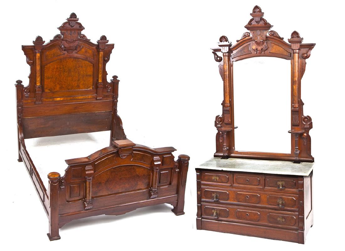 Renaissance Revival Dresser and Bed (1 of 9)