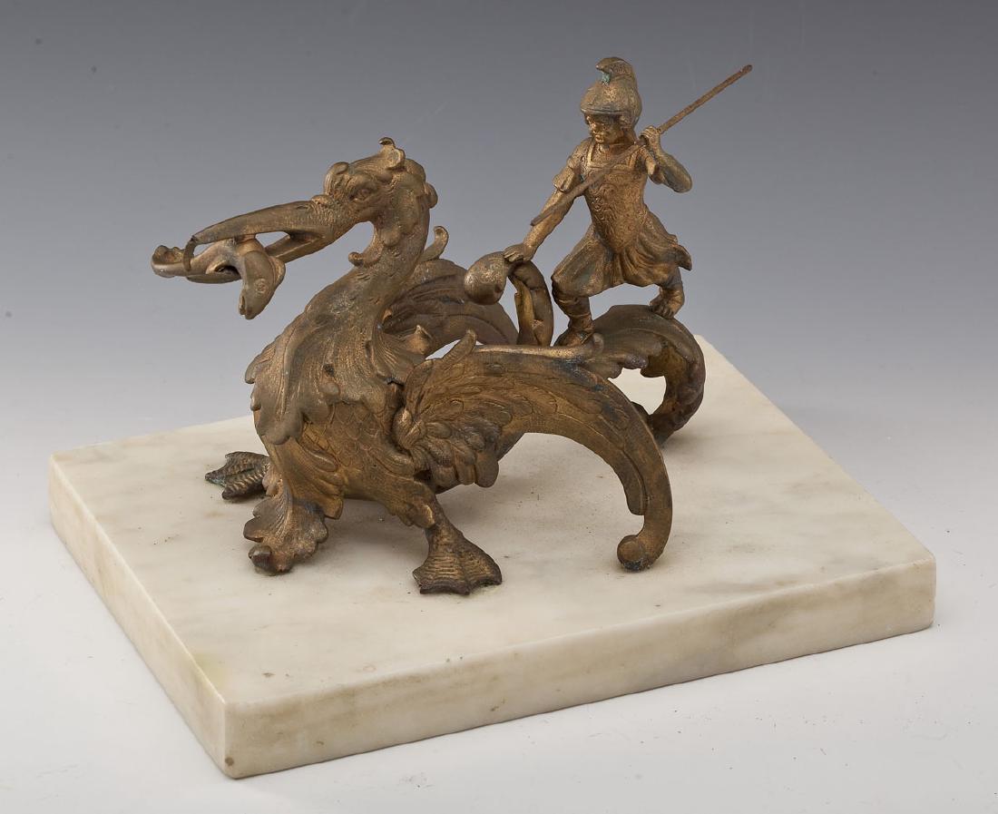 Gilt Bronze Inkwell Sculpture of Pelican & Soldier (1 of 5)