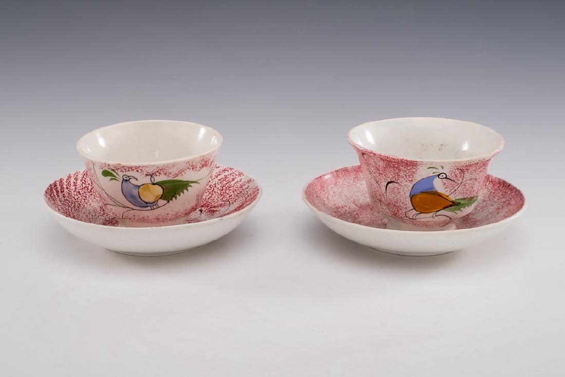 2 Spatterware Peafowl Cups & Saucers (1 of 4)