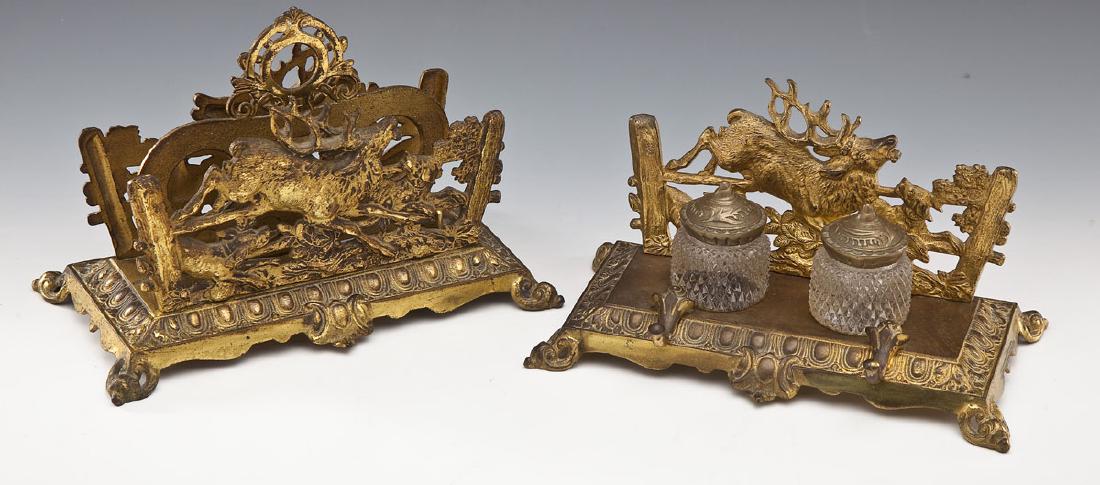 Bradley & Hubbard Gilt Cast Stag Desk Set (1 of 6)