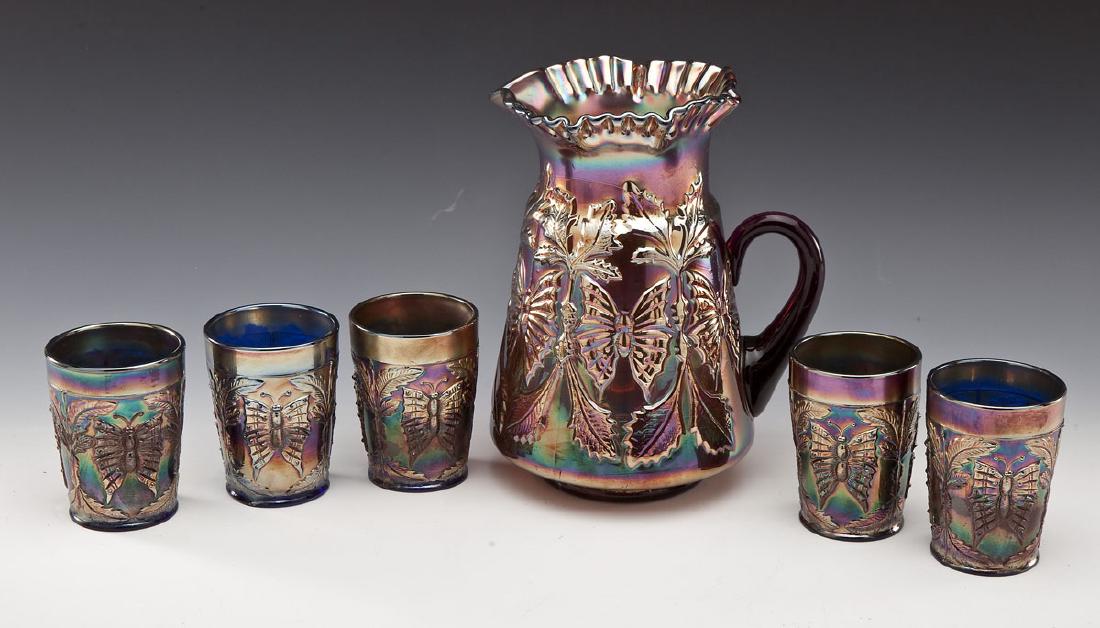 6 Pc Fenton Carnival Butterfly & Fern Water Set (1 of 4)