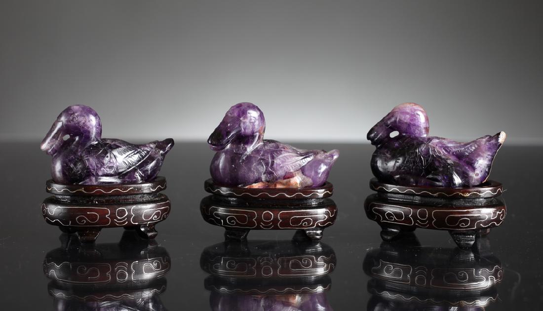 (3) Chinese Carved Amethyst Ducks on Stands (1 of 5)