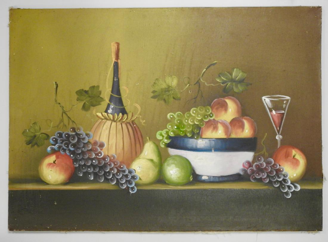 Primitive Italian Wine Oil on Canvas Painting: Primitive Italian Wine Oil on Canvas Painting Approximately 27 Â½ x 19 11/16 inches. This lot is part of the inventory from a closed antique store, which we will be auctioning during the next severa
