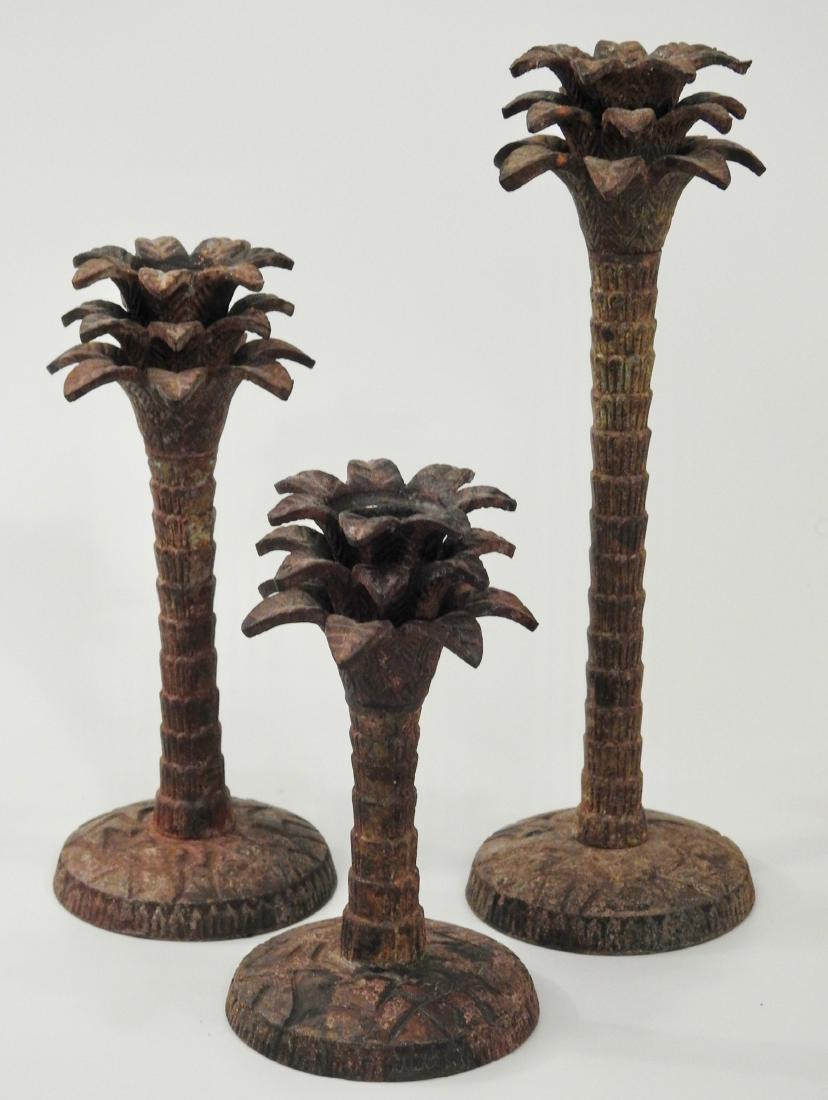 Cast Iron Graduated Palm Candlestick Lot of 3 (1 of 4)