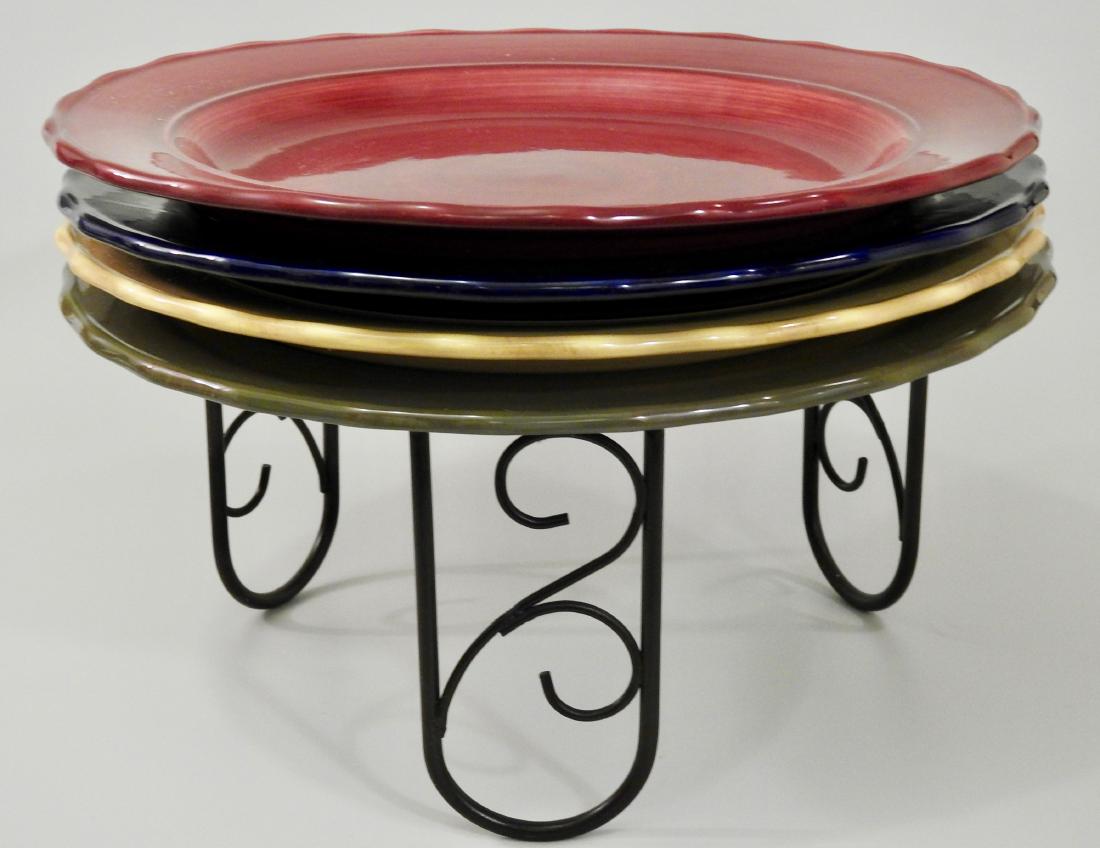 Lot of 4 Stoneware Serving Plates on Metal Stand Home (1 of 4)