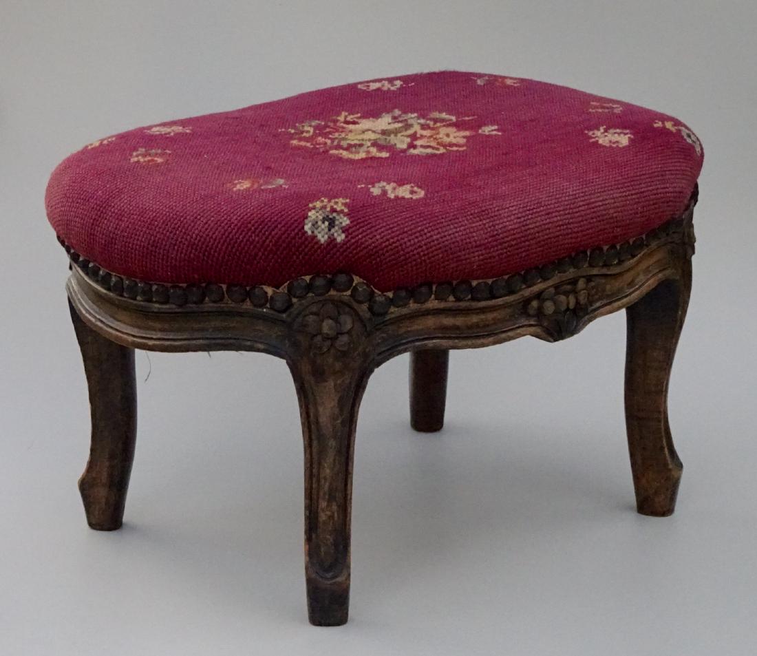Louis XV Style Needlepoint Upholstered Footstool (1 of 7)