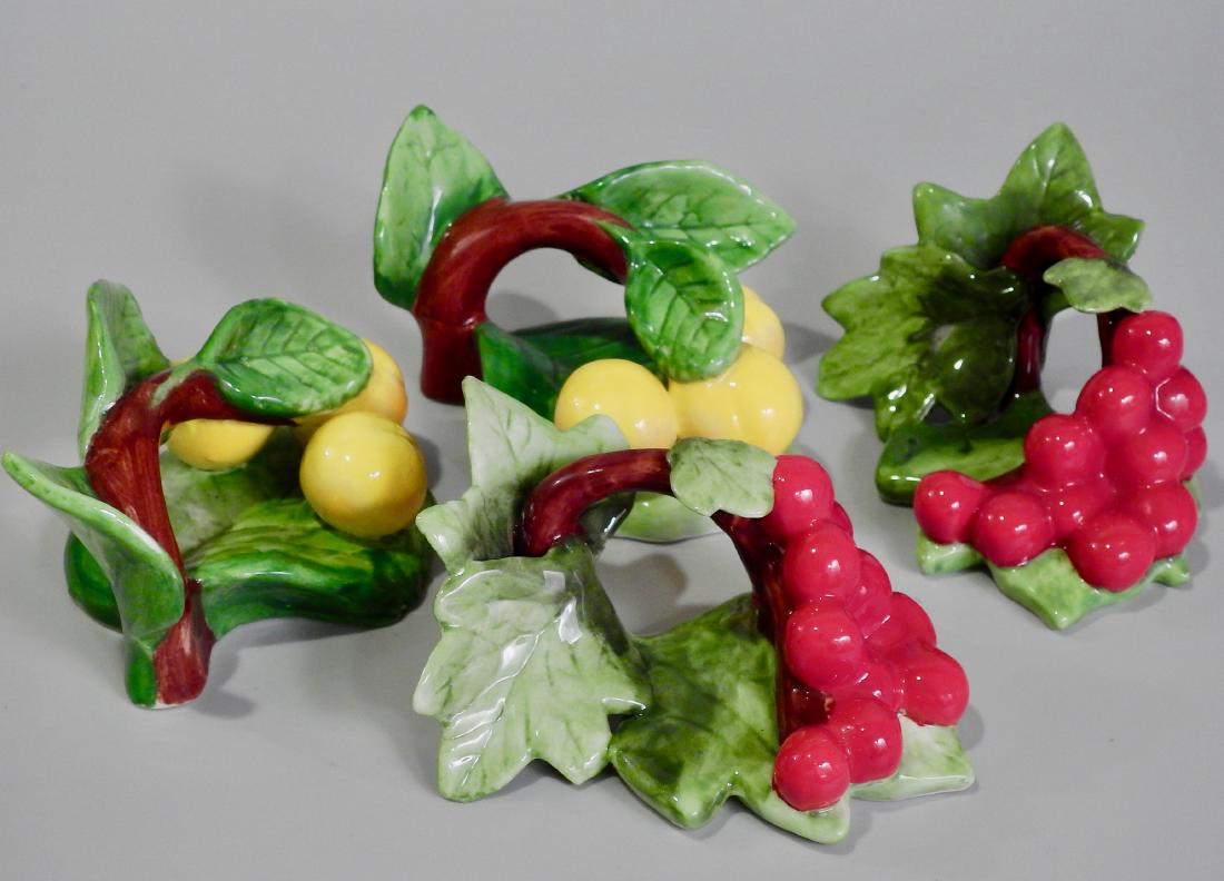 Ceramic Fruits Napkin Rings Lot of 4: Ceramic Fruits Napkin Rings Lot of 4 Approximately 4 7/8 x 3 x 2 3/8 inches.