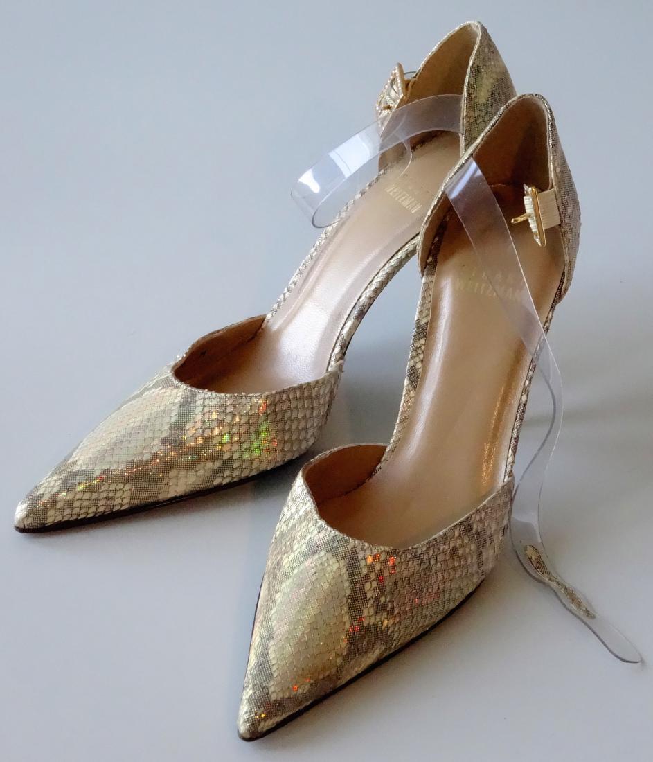 Stuart Weitzman Shoes Snake Rainbow Pattern Clear Strap: Stuart Weitzman Shoes Snake Rainbow Pattern Clear Strap Jeweled Buckles Made in Spain Size 6 M; Heel 3 11/16â€.