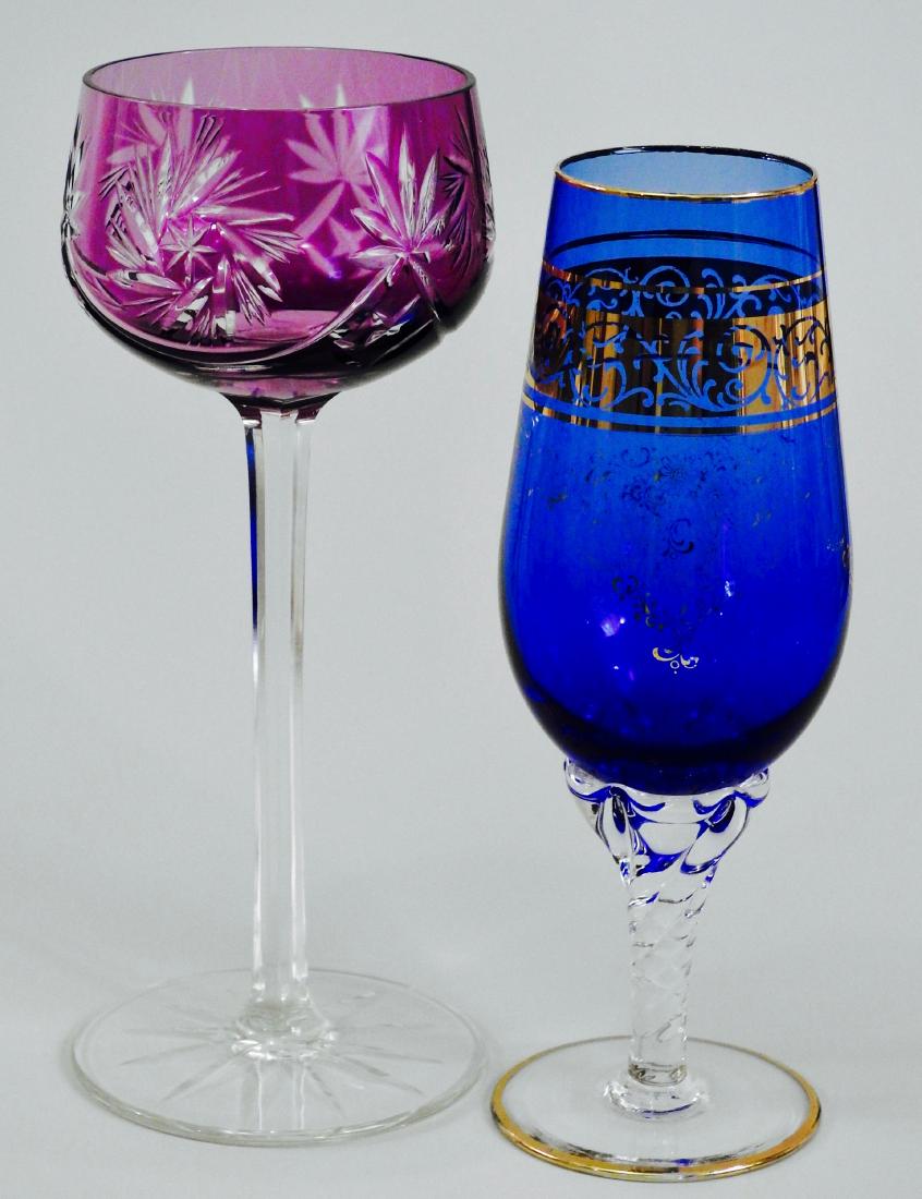 Cut To Clear Purple Wine Glass Cobalt Gilded Stemware: Cut To Clear Purple Wine Glass Cobalt Gilded Stemware Lot of 2 Approximately 7 5/8 inches and 7 inches tall.