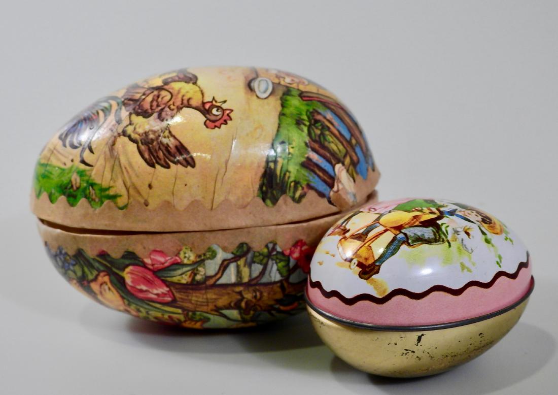 Vintage Tin Papier Mache Egg Easter Containers Lot of 2 (1 of 4)