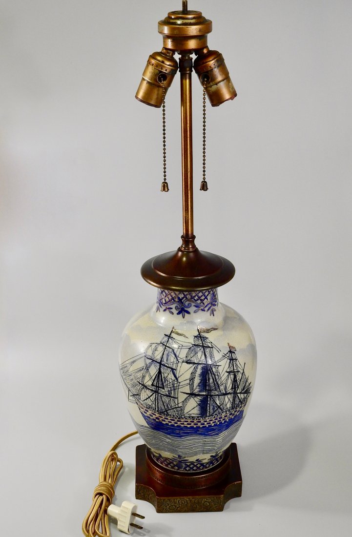 Vintage Maritime Table Lamp Cobalt Painted Sailing Ship (1 of 8)