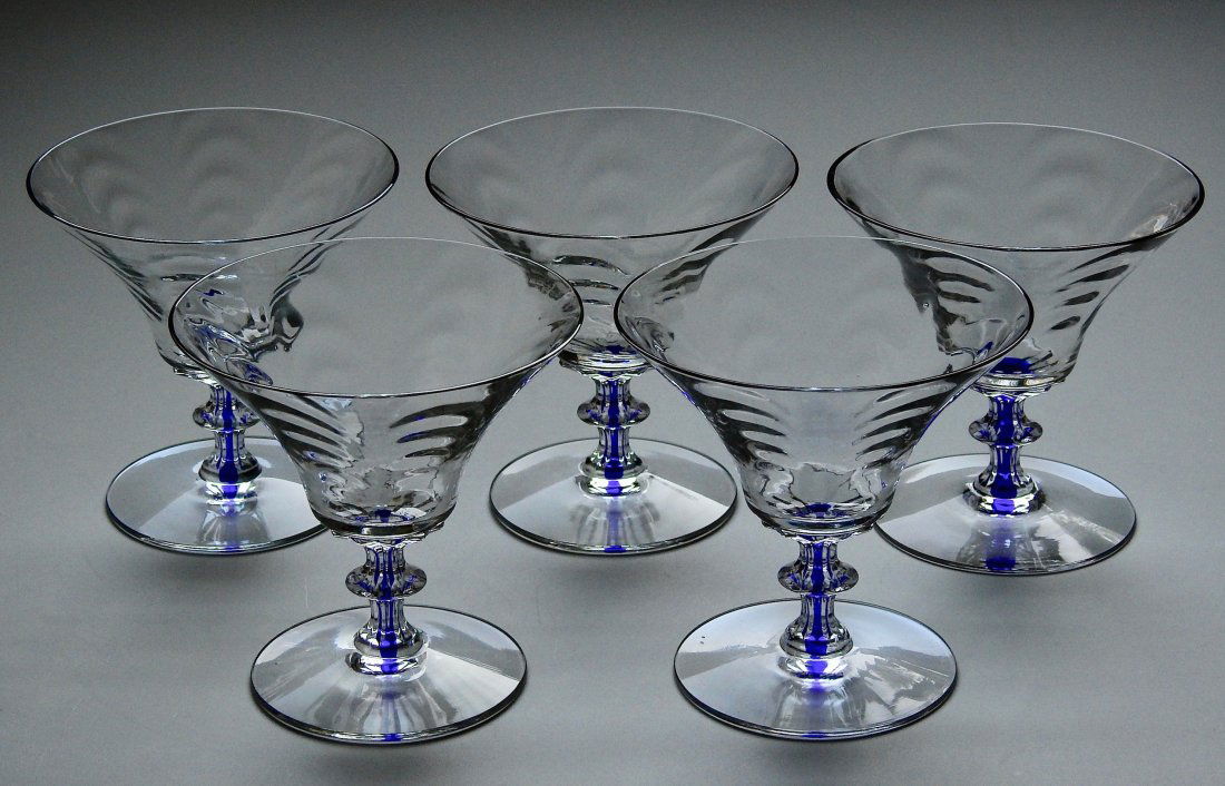 Art Deco Draped Glass Cobalt Stem Cocktail Glasses Lot (1 of 6)