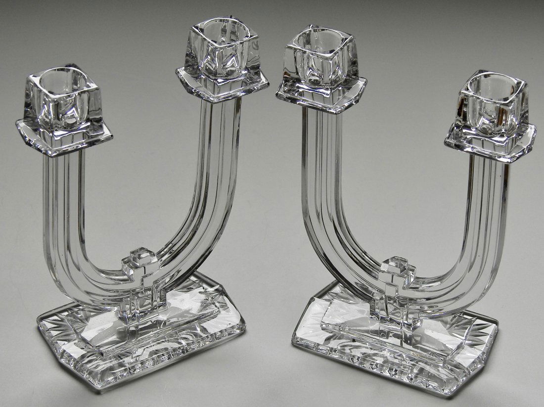 Vintage Art Deco Heisey Glass Candle Stick Holder Set (1 of 3)