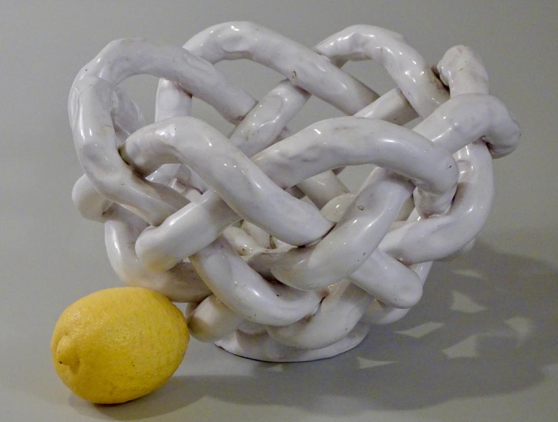 Italian Pottery Basket Weave Glazed Ceramic Cachepot (1 of 5)