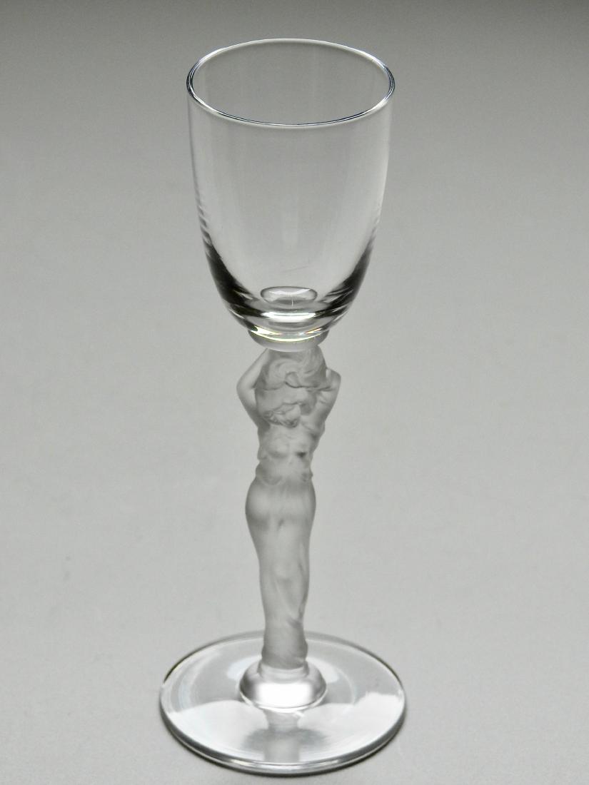 Art Deco Bacchante Frosted Stem Glass Statuesque: Art Deco Bacchante Frosted Stem Glass Statuesque Classical Maiden Cordial Approximately 5 9/16 inches tall.