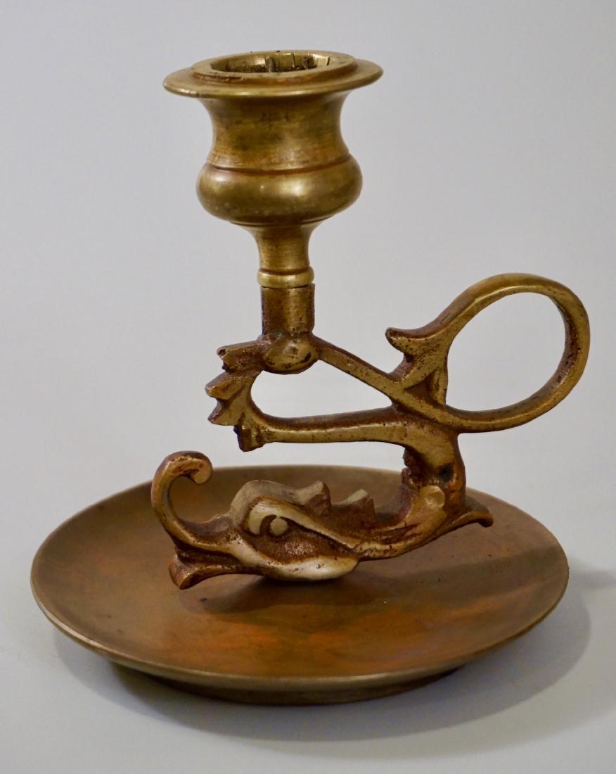 Antique Cast Brass Dolphin Chamberstick Candle Holder (1 of 4)