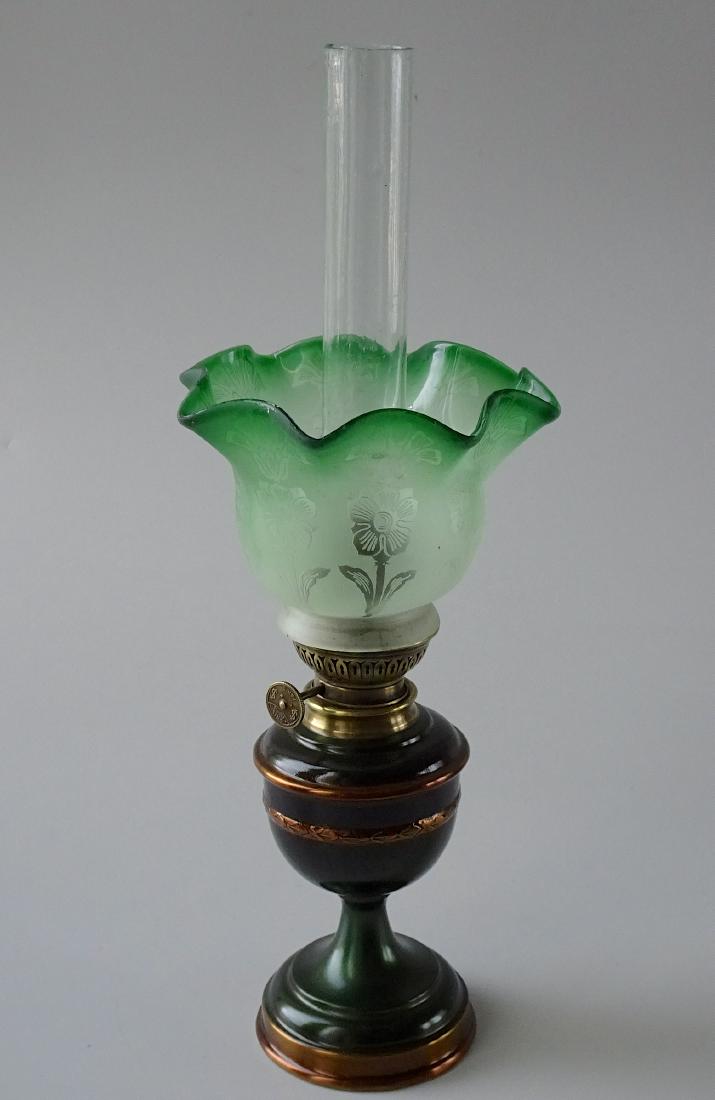 Rare Antique Miniature Kerosene Lamp Green Glass Tulip (1 of 10)