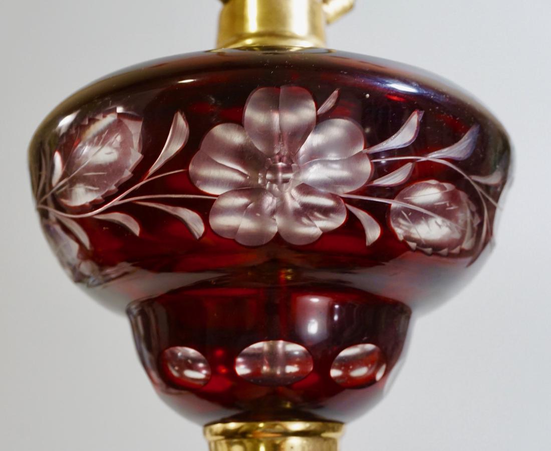 Antique Cranberry Cut To Clear Kerosene Oil Font Lamp (1 of 7)