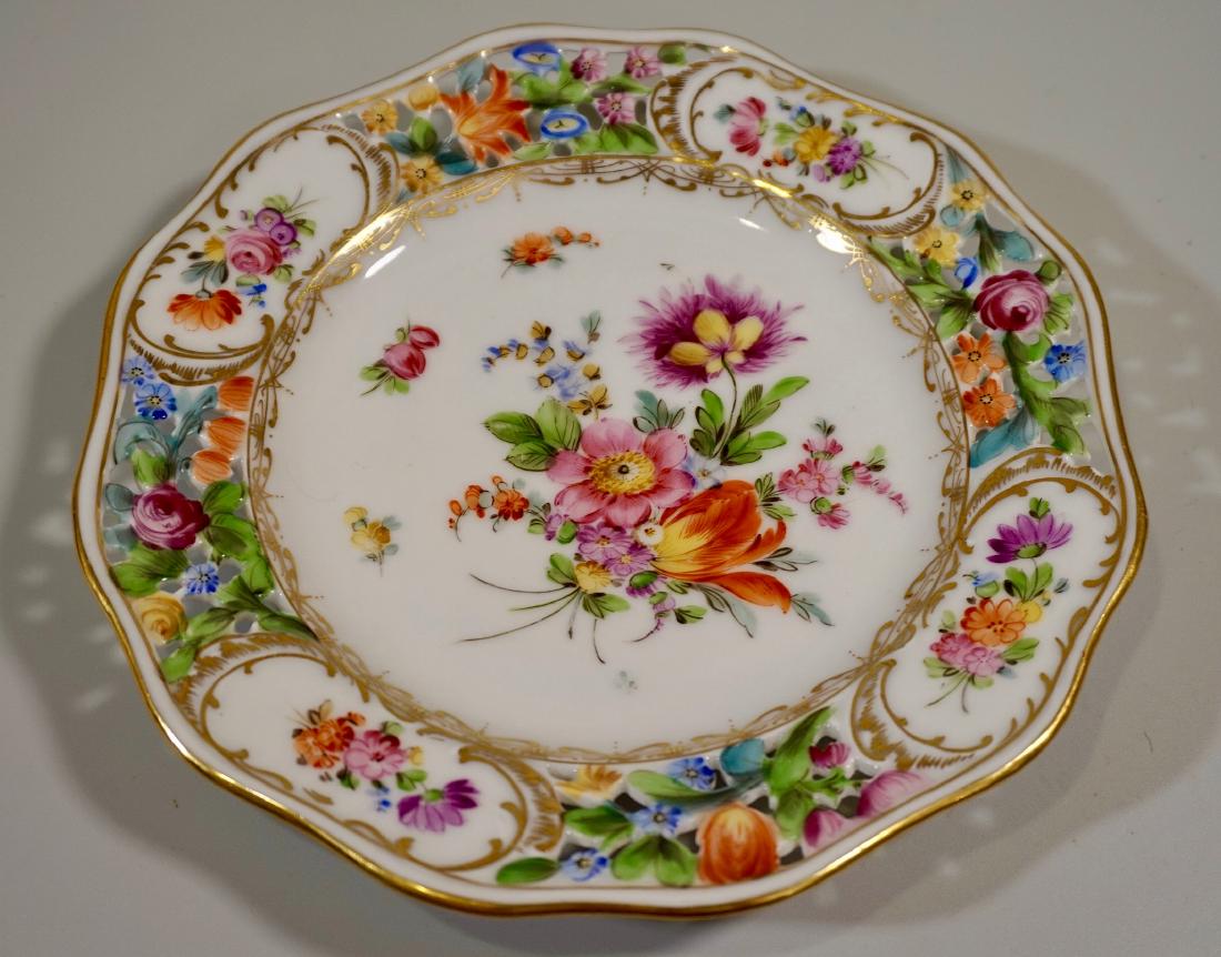 German Dresden Flowers Hand Painted Plate Reticulated (1 of 6)