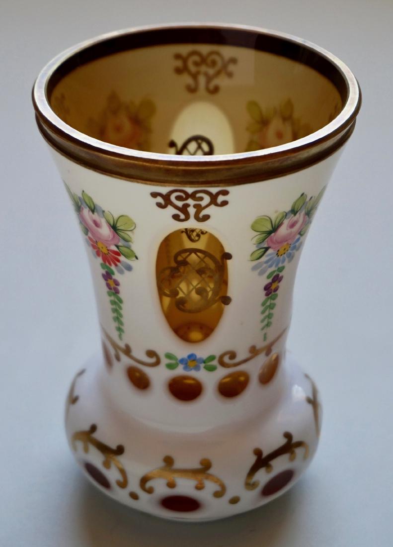 Vintage Bohemian Cut Glass Enamel Painted Vase: Vintage Bohemian Cut Glass Enamel Painted Vase 5 3/8 inches tall x 3 5/8 inches in diameter.