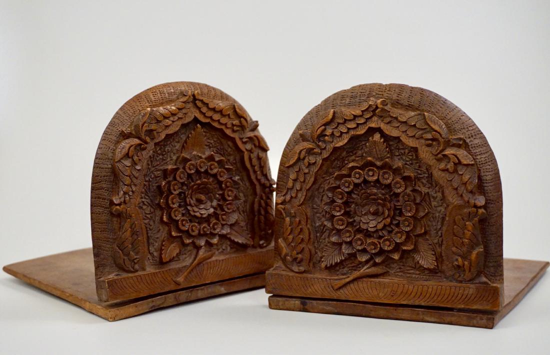 Anglo Indian Colonial Carved Teak Wood Bookend Pair (1 of 8)