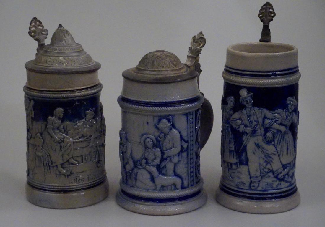 German Stoneware Cobalt Salt Glazed Beer Stein Pewter (1 of 9)