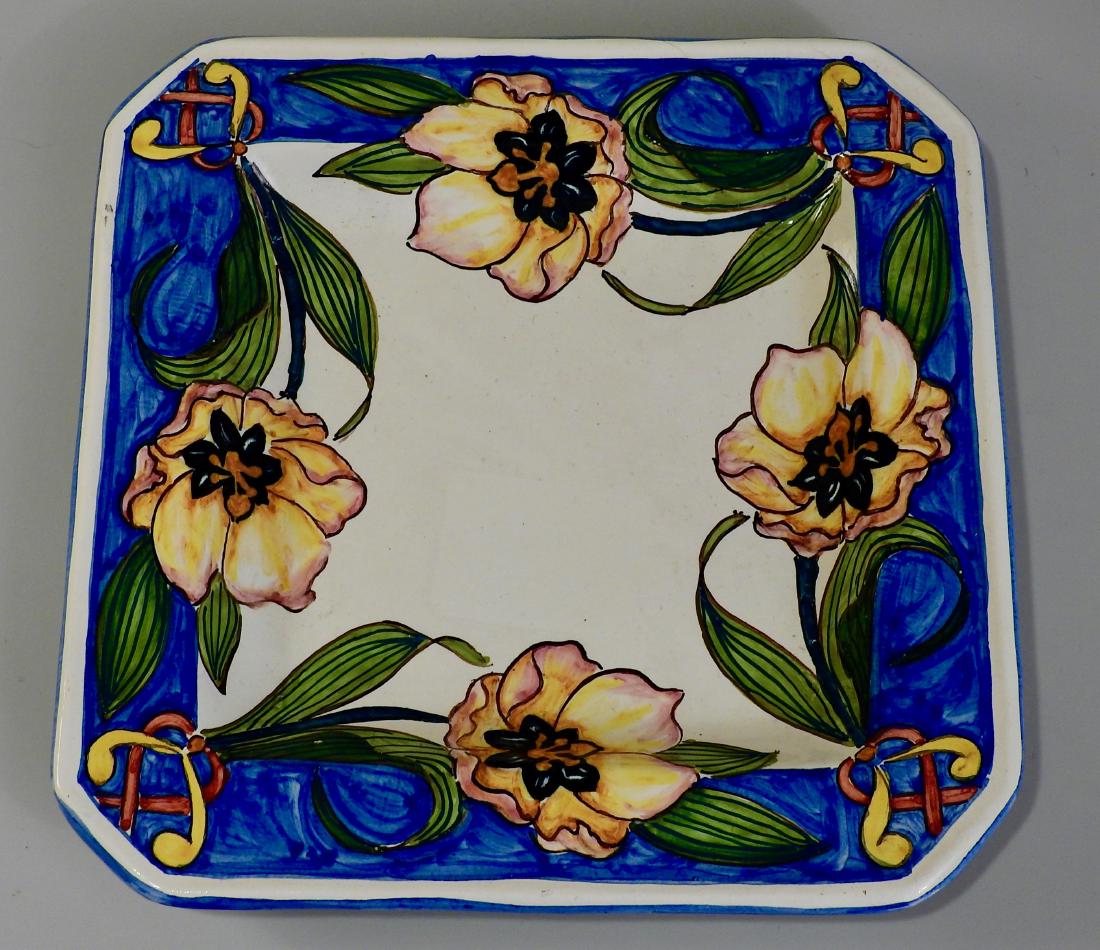 Italian Majolica Pottery Painted Exotic Flowers Square (1 of 3)