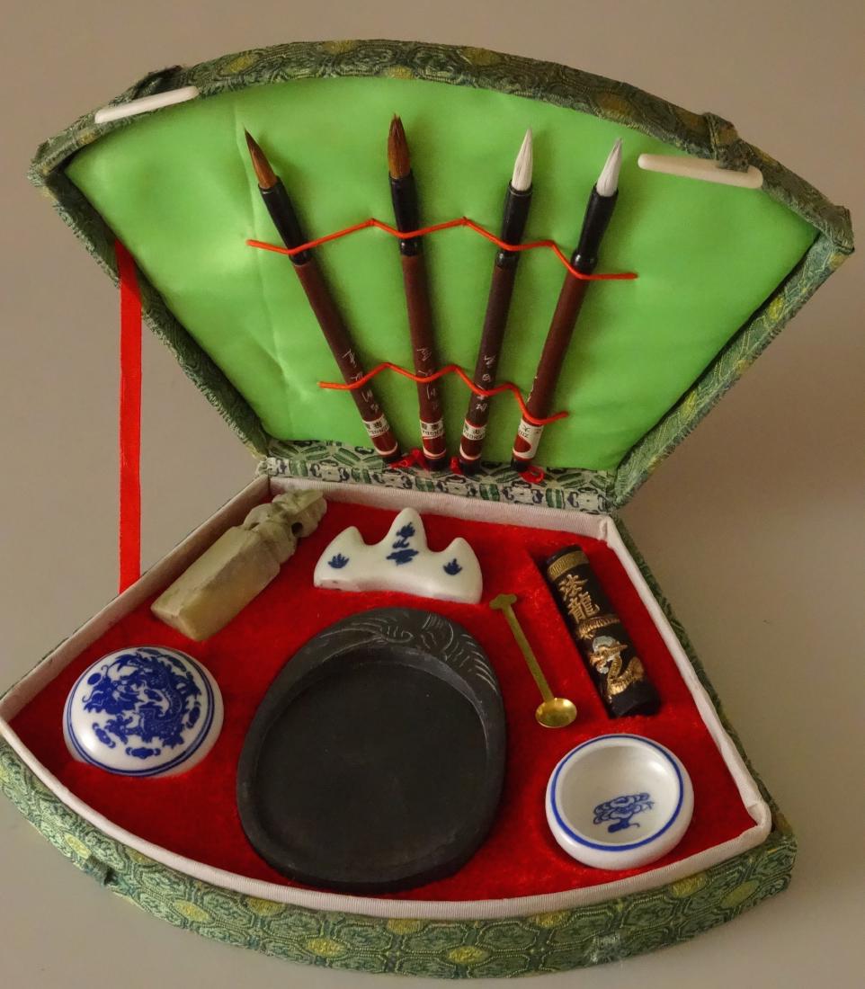 Chinese Brush Calligraphy Set Seal Ink Full Silk Box (1 of 6)