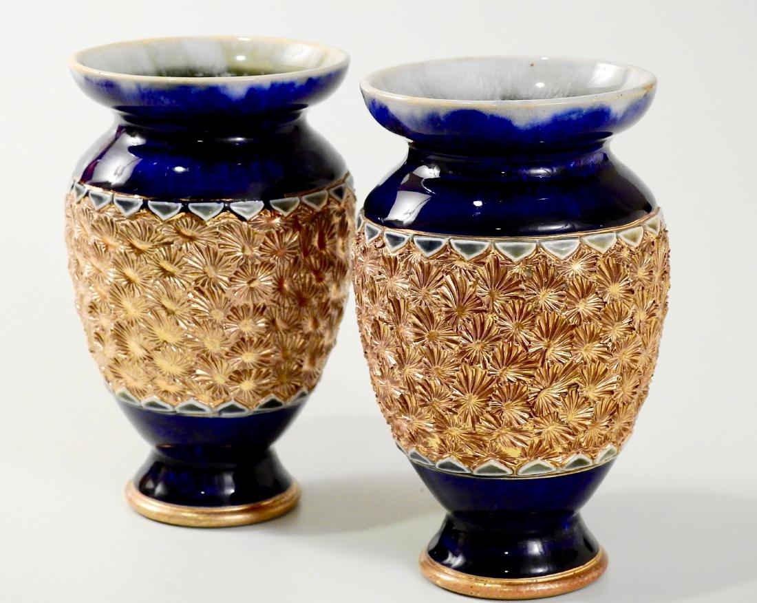 Royal Doulton Cobalt Gold Starburst Encrusted Vase Pair