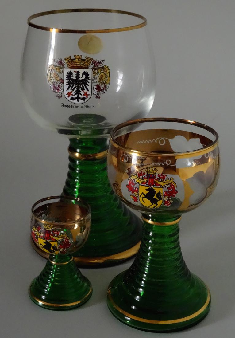 Vintage German Green Stem Goblet Roemer Wine Glass Lot