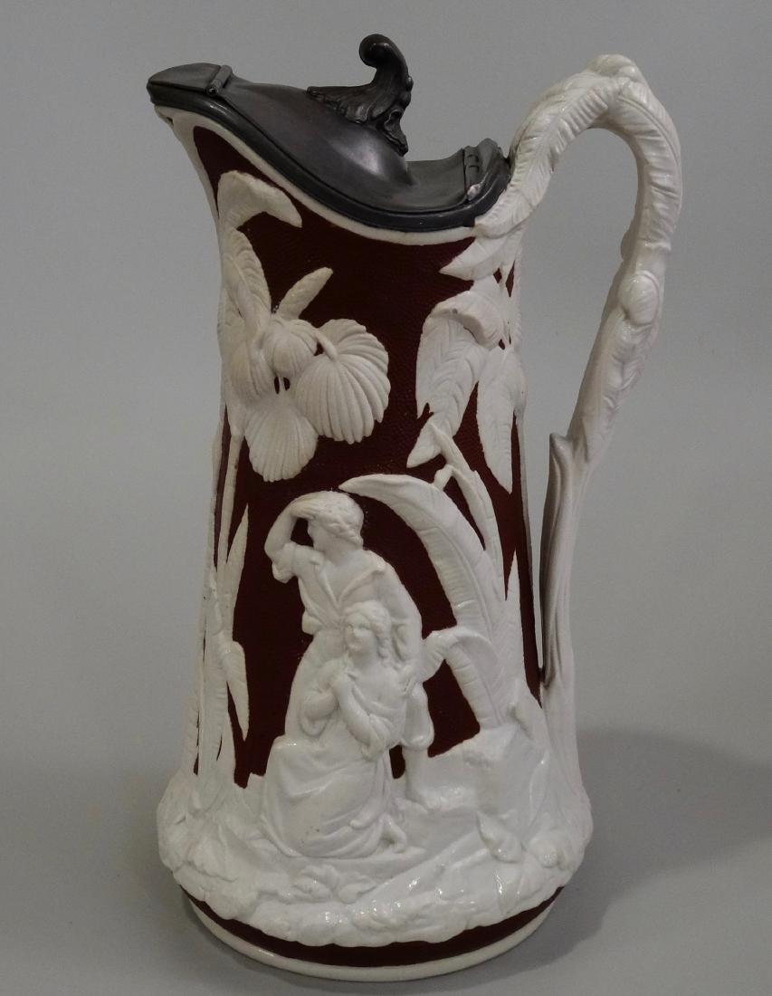 Victorian Brown Parian Jug Paul and Virginia Pitcher (1 of 10)