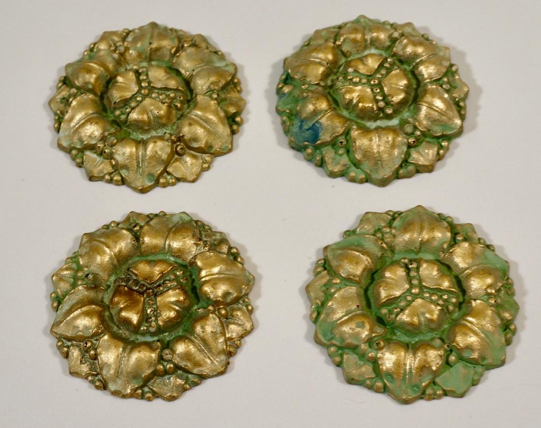 Verde Patina Painted Rosettes Parts Lot of 4 Craft: Verde Patina Painted Rosettes Parts Lot of 4 Craft Furniture Restoration Parts Approximately 1 13/16 inches in diameter.